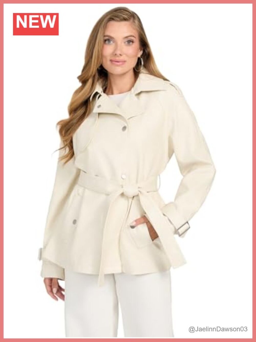 Faux Leather Short Trench Coat Button Tie Waist Moto Jacket